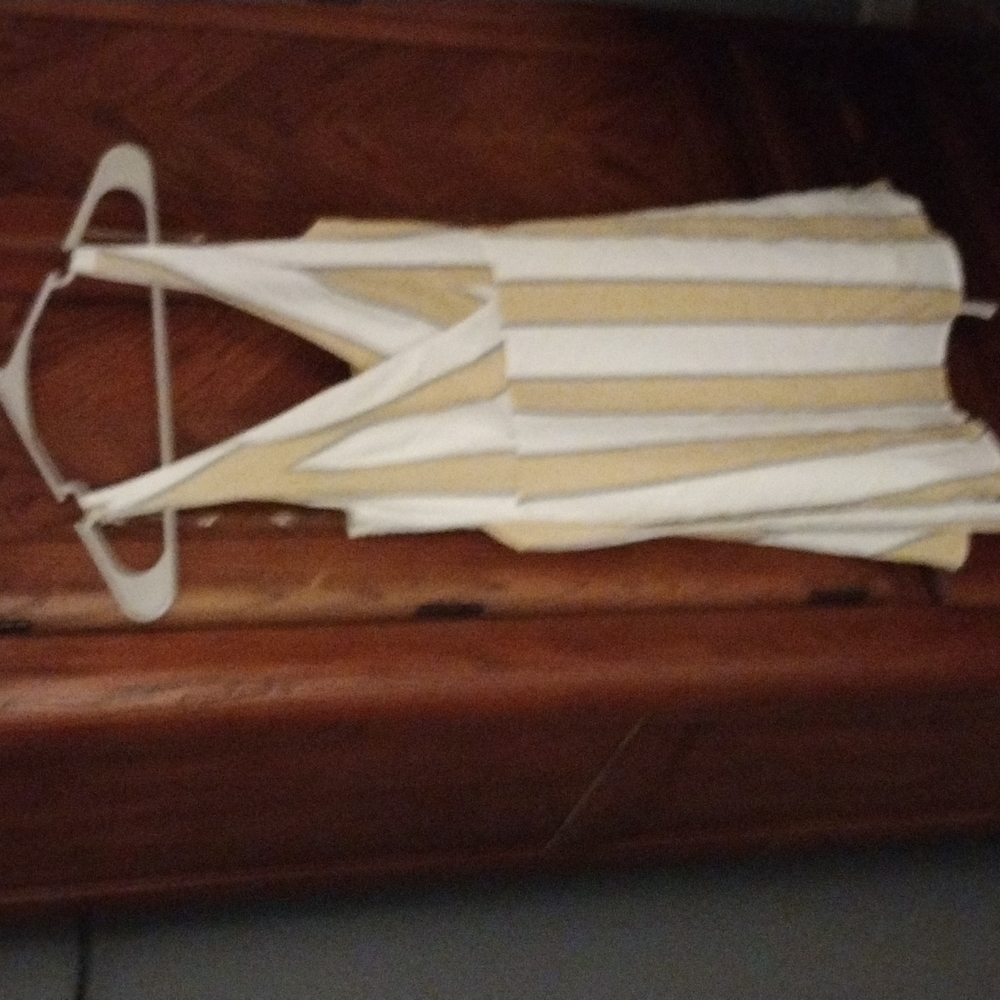 Small Cream, yellow & navy striped dress